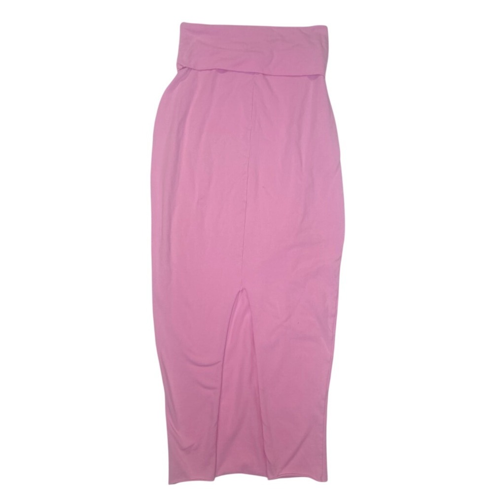 SKIMS Soft Lounge Foldover Maxi Skirt Pink XL Cotton Jersey Back Slit Long Skirt - Picture 3 of 7